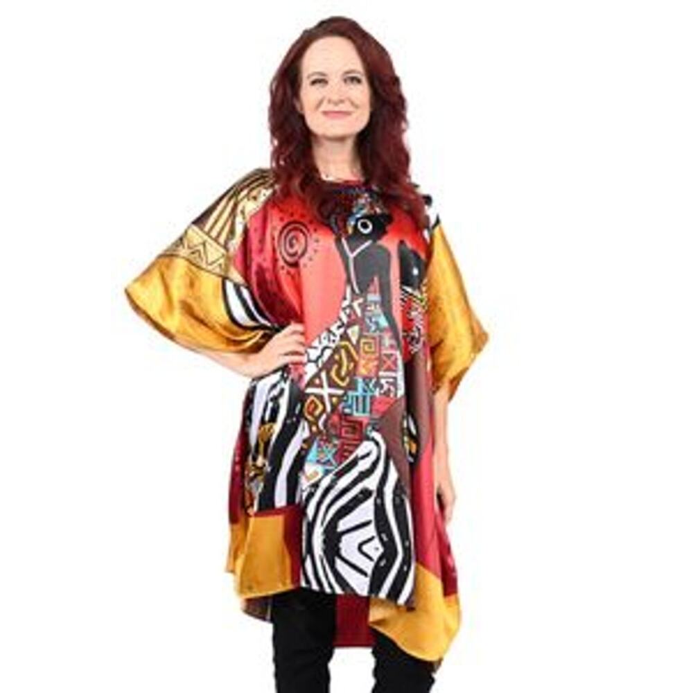 WINLAR Multicolor Aztec Art Print Short Satin Kaftan - One Size Fits up to 3X